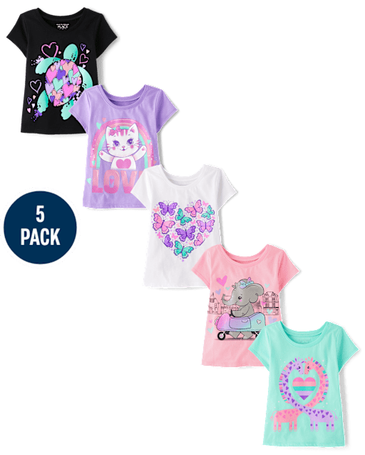 Baby And Toddler Girls Animal Graphic Tee 5-Pack