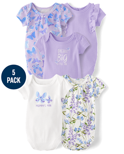 Baby Girls Butterfly Bodysuit 5-Pack