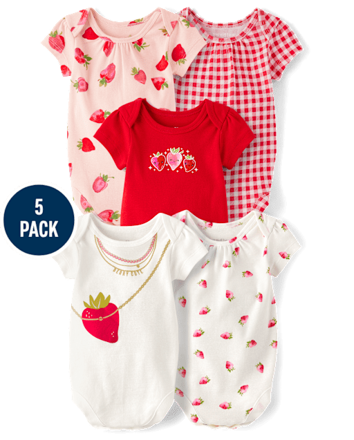 Baby Girls Strawberry Bodysuit 5-Pack
