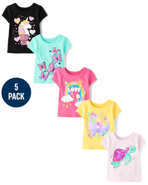 Baby And Toddler Girls Animal Graphic Tee 5-Pack