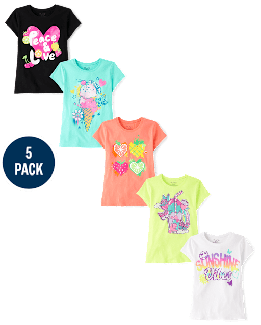 Lot de 5 t-shirts graphiques d'été pour filles