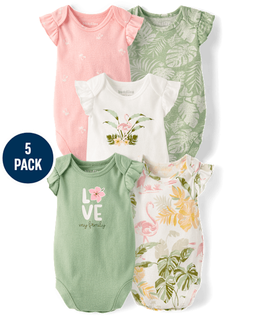 Baby Girls Tropical Flutter Bodysuit 5-Pack