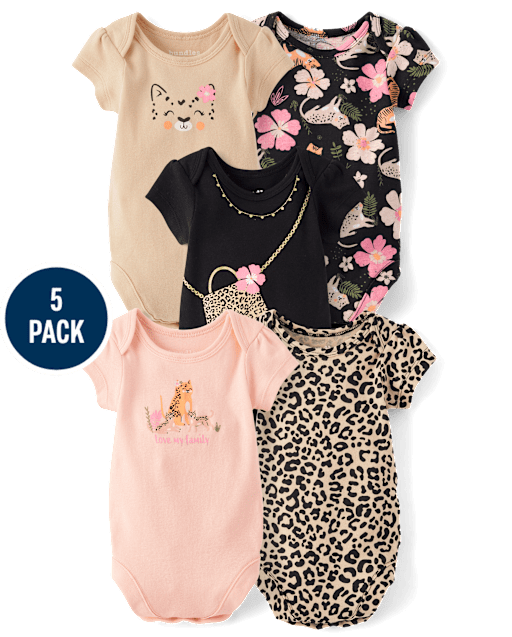 Baby Girls Leopard Bodysuit 5-Pack