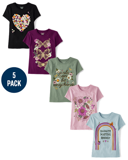 Girls Flower Graphic Tee 5-Pack