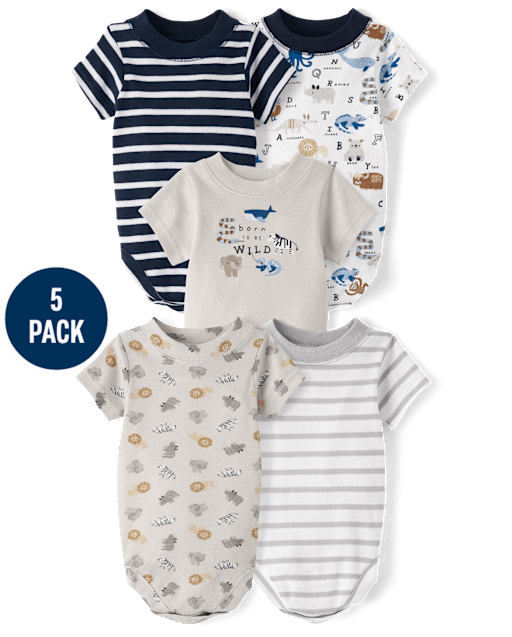 Baby Boys Animal Bodysuit 5-Pack