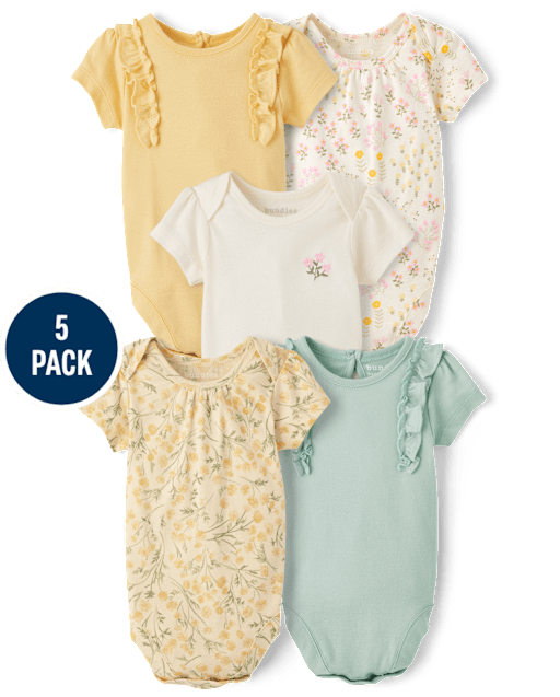 Lot de 5 bodies fleuris pour bébés filles