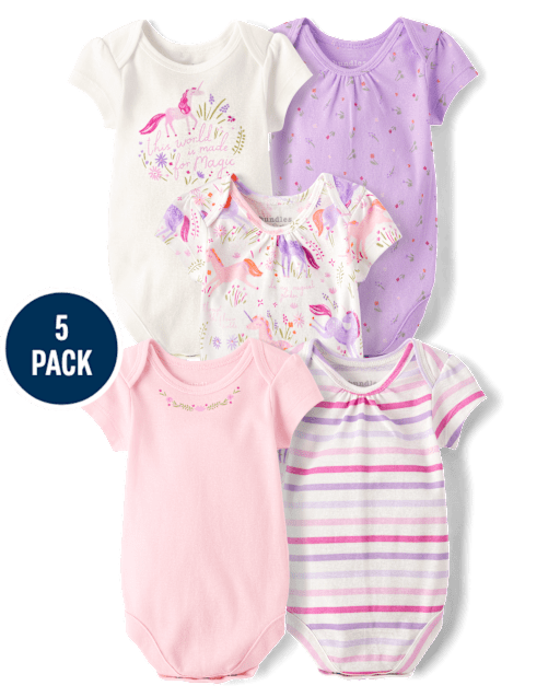 Baby Girls Unicorn Bodysuit 5-Pack