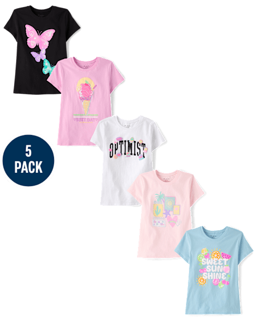 Lot de 5 t-shirts graphiques d'été pour filles