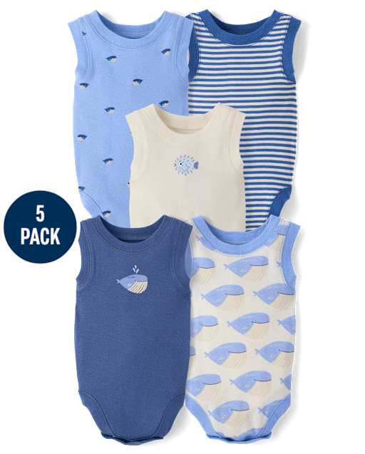 Lot de 5 bodies baleine pour bébé garçon