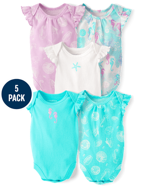 Baby Girls Seahorse Flutter Bodysuit 5-Pack