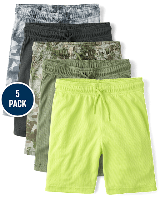 Boys Quick Dry Print Mesh Lined Active Shorts 5-Pack