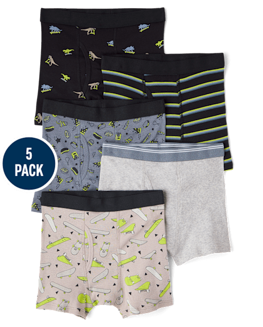 Boys Dino Skateboard Boxer Brief Underwear 5-Pack