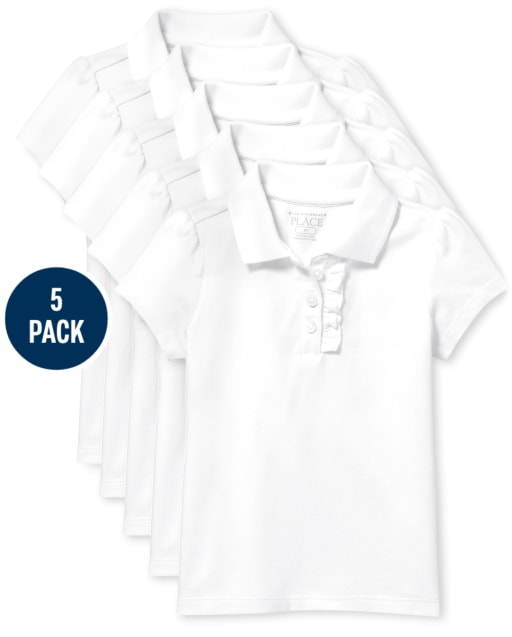 Toddler Girls Uniform Ruffle Pique Polo 5-Pack