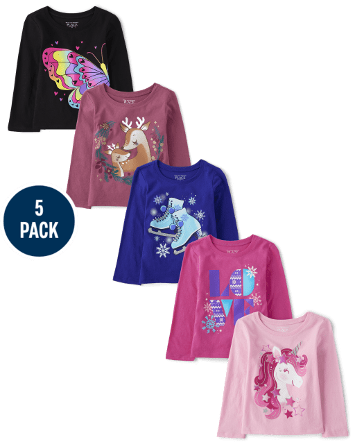 Baby And Toddler Girls Trend Graphic Tee 5-Pack