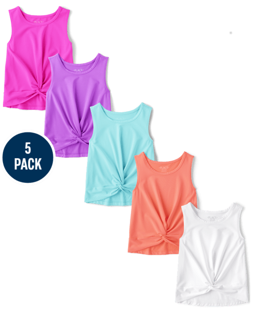 Girls Quick Dry Twist Front Tank Top 5-Pack
