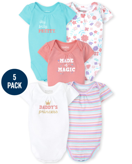 Baby Girls Short Sleeve Princess Bodysuit 5-Pack