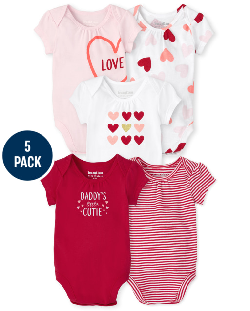 Baby Girls Short Sleeve Valentine's Day Bodysuit 5-Pack