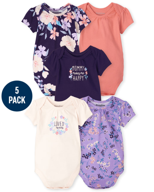 Baby Girls Short Sleeve Floral Bodysuit 5-Pack