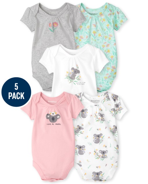 Baby Girls Short Sleeve Koala Bodysuit 5-Pack
