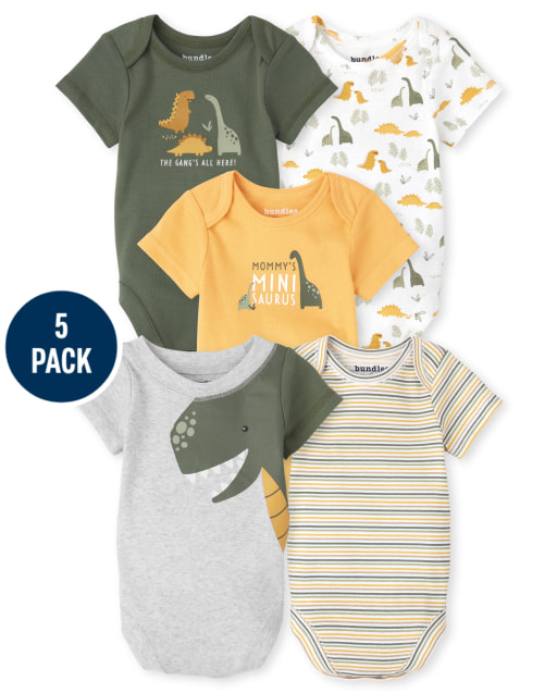 Baby Boys Short Sleeve Dino Bodysuit 5-Pack
