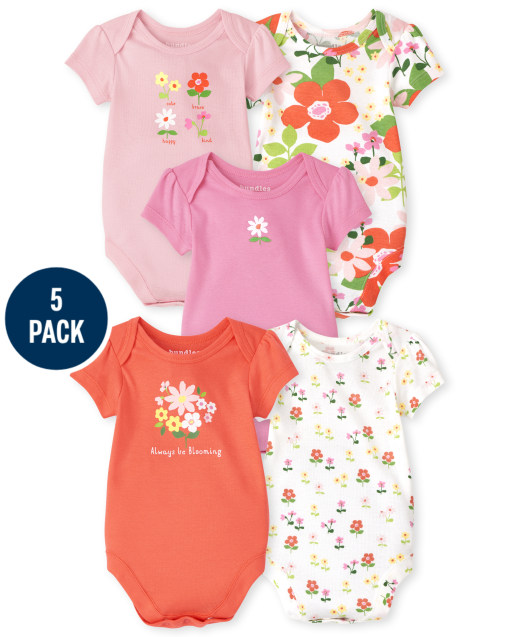 Baby Girls Short Sleeve Floral Bodysuit 5-Pack