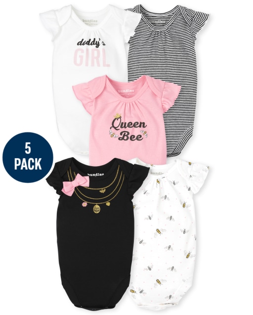 Baby Girls Short Sleeve Queen Bee Bodysuit 5-Pack