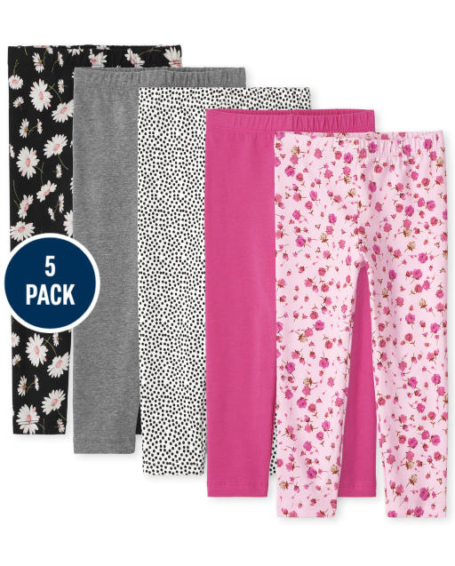 Girls Solid And Print Knit Capri Leggings 5-Pack