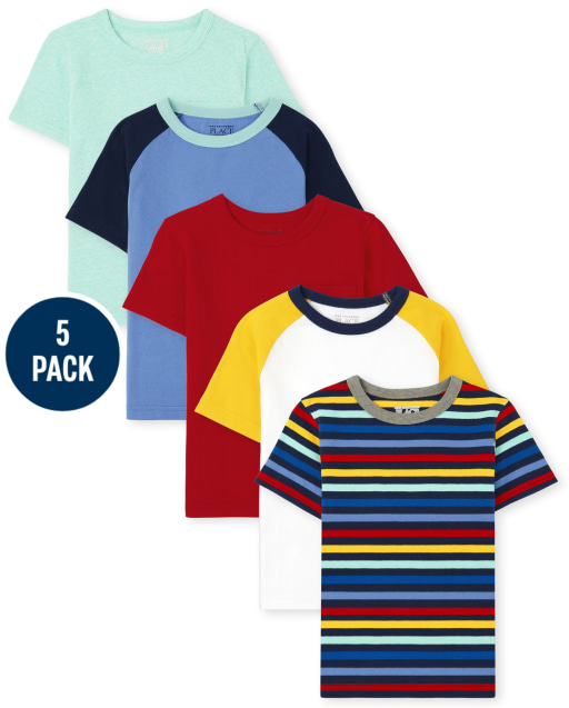 Toddler Boys Short Raglan Sleeve Solid And Striped Top 5-Pack