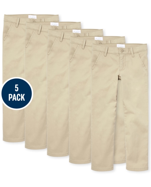 Paquete de 5 pantalones chinos ajustados elásticos tejidos de uniforme para niñas