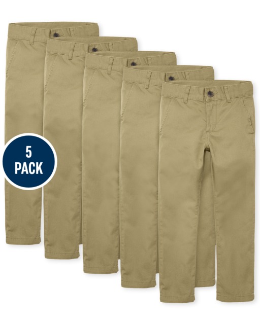 Boys Uniform Woven Stretch Skinny Chino Pants 5-Pack