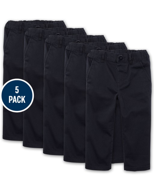 Paquete de 5 pantalones chinos ajustados elásticos de uniforme tejido para niños pequeños