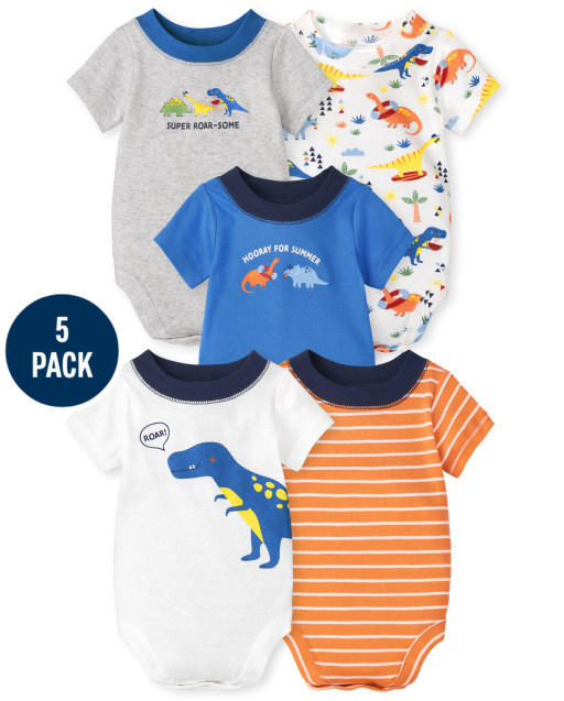 Baby Boys Short Sleeve Dino Bodysuit 5-Pack