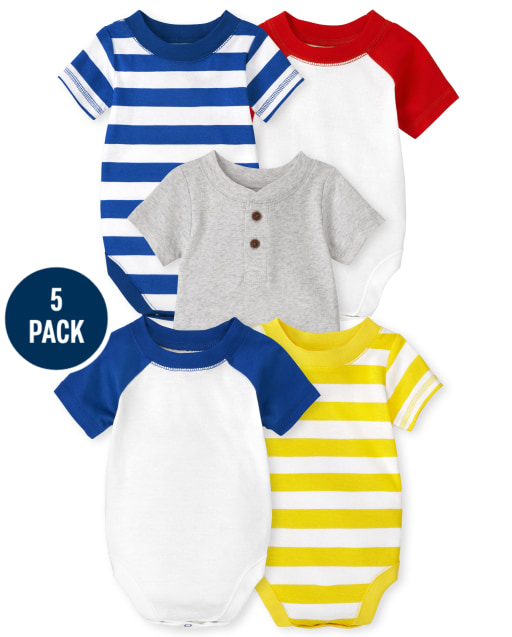 Baby Boys Short Sleeve Striped Bodysuit 5-Pack