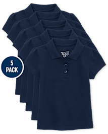 Toddler Girls Uniform Ruffle Pique Polo 5-Pack