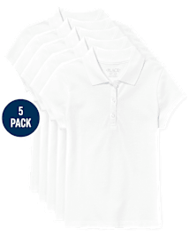 Girls Uniform Ruffle Pique Polo 5-Pack - Plus
