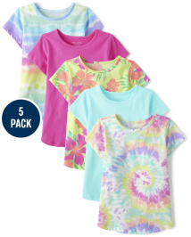 Girls Rainbow Tie Dye Tee Shirt 5-Pack