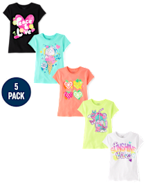 Lot de 5 t-shirts graphiques d'été pour filles