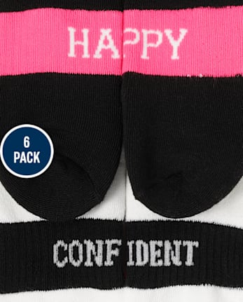 Tween Girls Positive Words Cushioned Ankle Socks 6-Pack