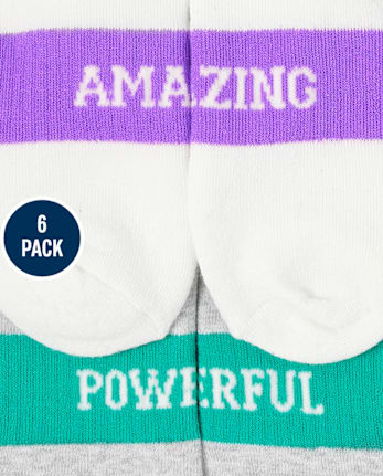 Tween Girls Positive Words Cushioned Ankle Socks 6-Pack