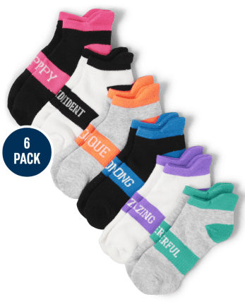 Tween Girls Positive Words Cushioned Ankle Socks 6-Pack
