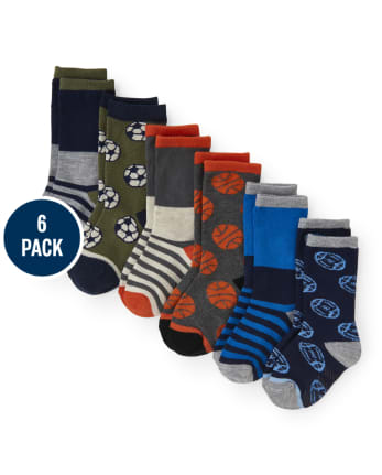 Toddler Boys Sports Ball And Striped Crew Socks 6-Pack