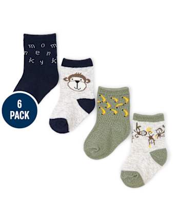 Baby Boys Monkey Midi Socks 6-Pack