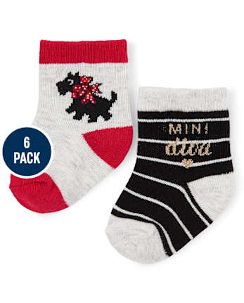 Baby Girls Metallic 'Mini Diva' Print Socks 6-Pack
