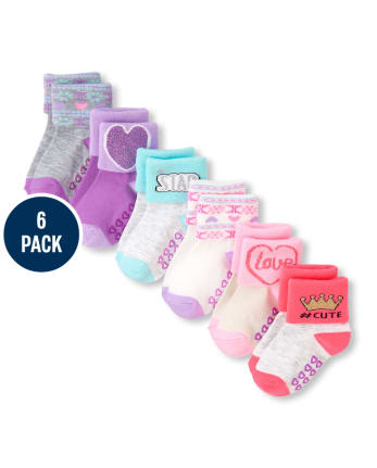 Paquete de 6 calcetines con puños metálicos Love Turn para niñas pequeñas