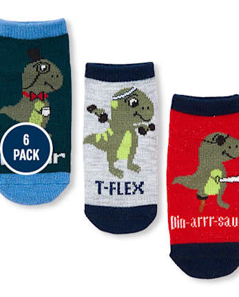 Calcetines tobilleros Dino para niños pequeños, paquete de 6
