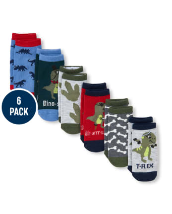 Calcetines tobilleros Dino para niños pequeños, paquete de 6