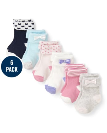 Baby Girls Bow Turn Cuff Socks 6-Pack