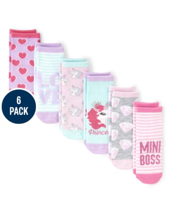 Calcetines midi con diseño de unicornio metalizado para niñas pequeñas, paquete de 6