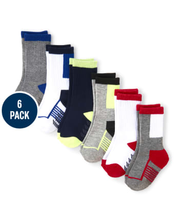 Calcetines deportivos acolchados con bloques de color para niños pequeños, paquete de 6