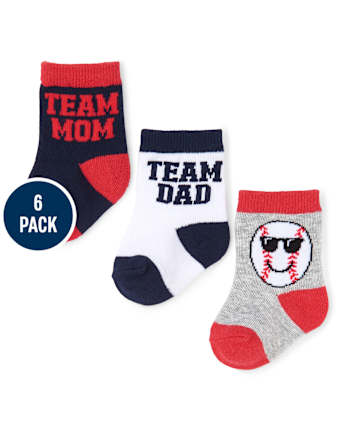 Lot de 6 paires de chaussettes de baseball pour bébé garçon